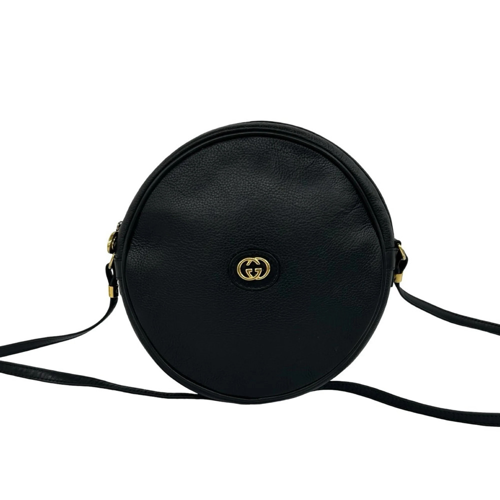 GUCCI Vintage Old Gucci Interlocking G Hardware Leather Shoulder Bag Black c41-2